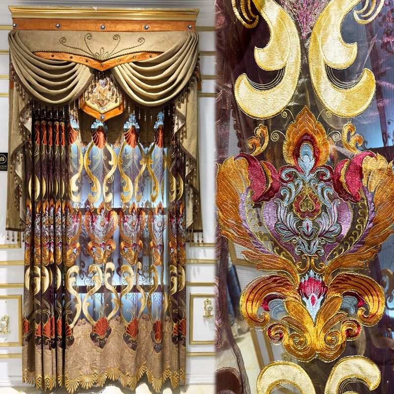2024年奢华欧式雪尼尔镂空绣花窗帘别墅款客厅书房飘窗落地窗成品