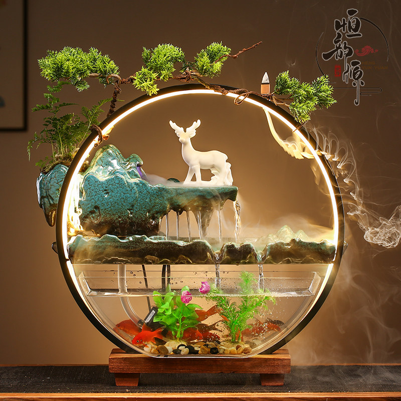 创意桌面循环流水金鱼缸配件大全景观装饰造景家用水族箱摆件礼品