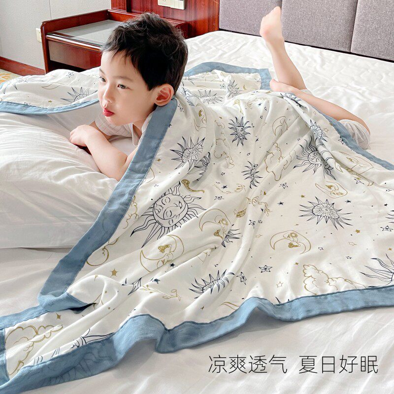新生儿童竹棉纱布毯六层四季盖毯宝宝浴包巾学生春秋被夏凉空调被