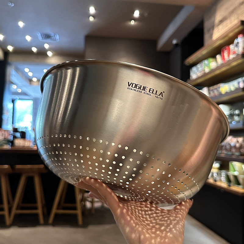 沥水篮【古亦家欧洲单高品18/10不锈钢 两件套洗菜篮洗水果篮沥