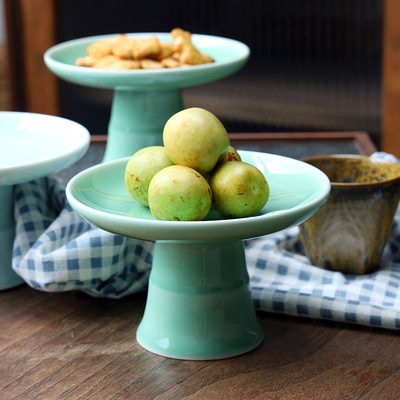 龙泉云骏青瓷果盘高脚中式点心盘茶点盘干果篮托盘供奉盘果盘展示