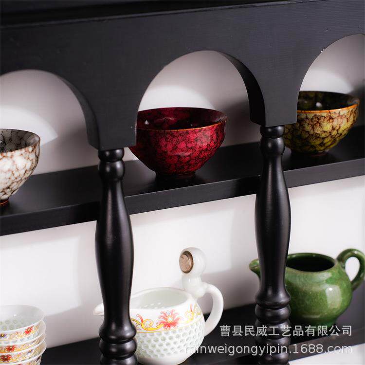中古实木杯子展示架法式多格木制咖啡杯架复古壁挂木质吊柜茶杯架