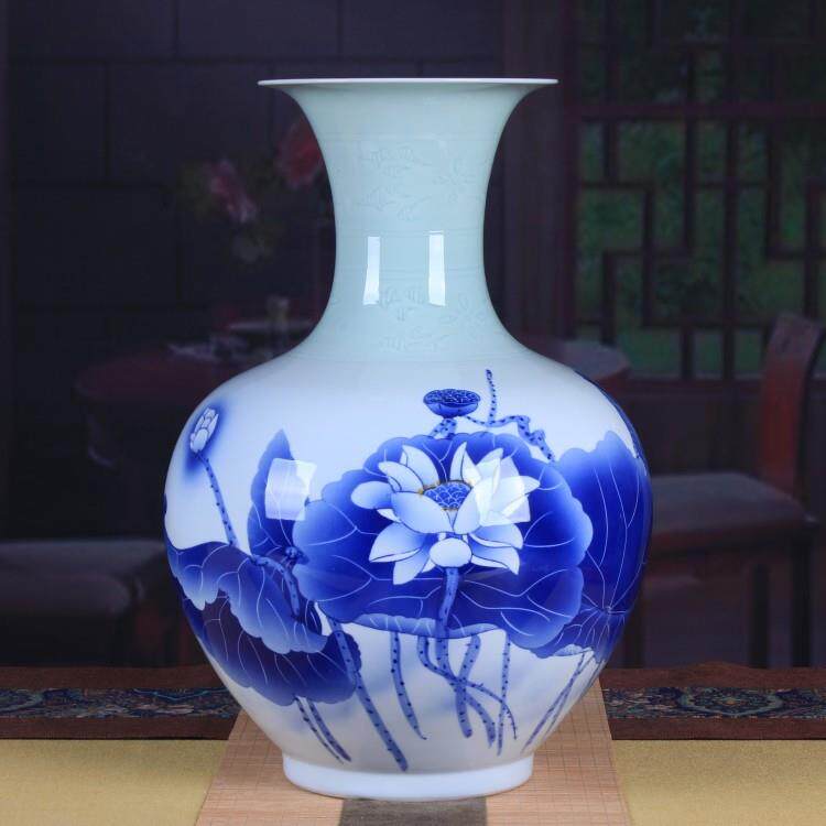 陶瓷装饰花瓶摆件手绘松鹤延年大号赏瓶落地大花瓶家居饰品花插