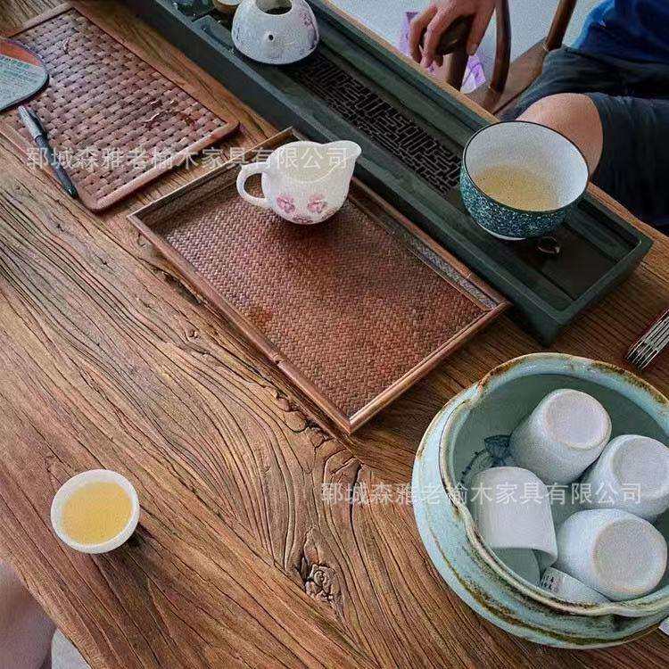 复古茶桌长型茶桌老榆木怀旧复古原木茶台实木大板新中式茶台