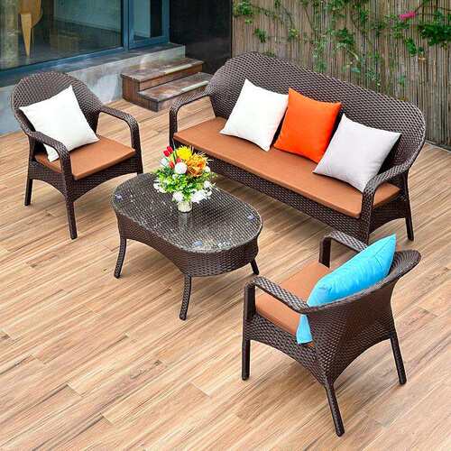 庭院户外沙发露天阳台花园藤椅休闲组合室外双人简约藤制防雨防晒