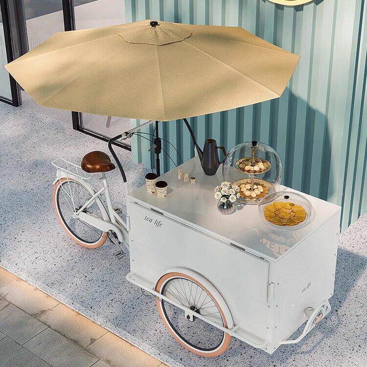 /业网红可移动售货车流动式花车区商展示售卖车倒景骑驴三轮骑行