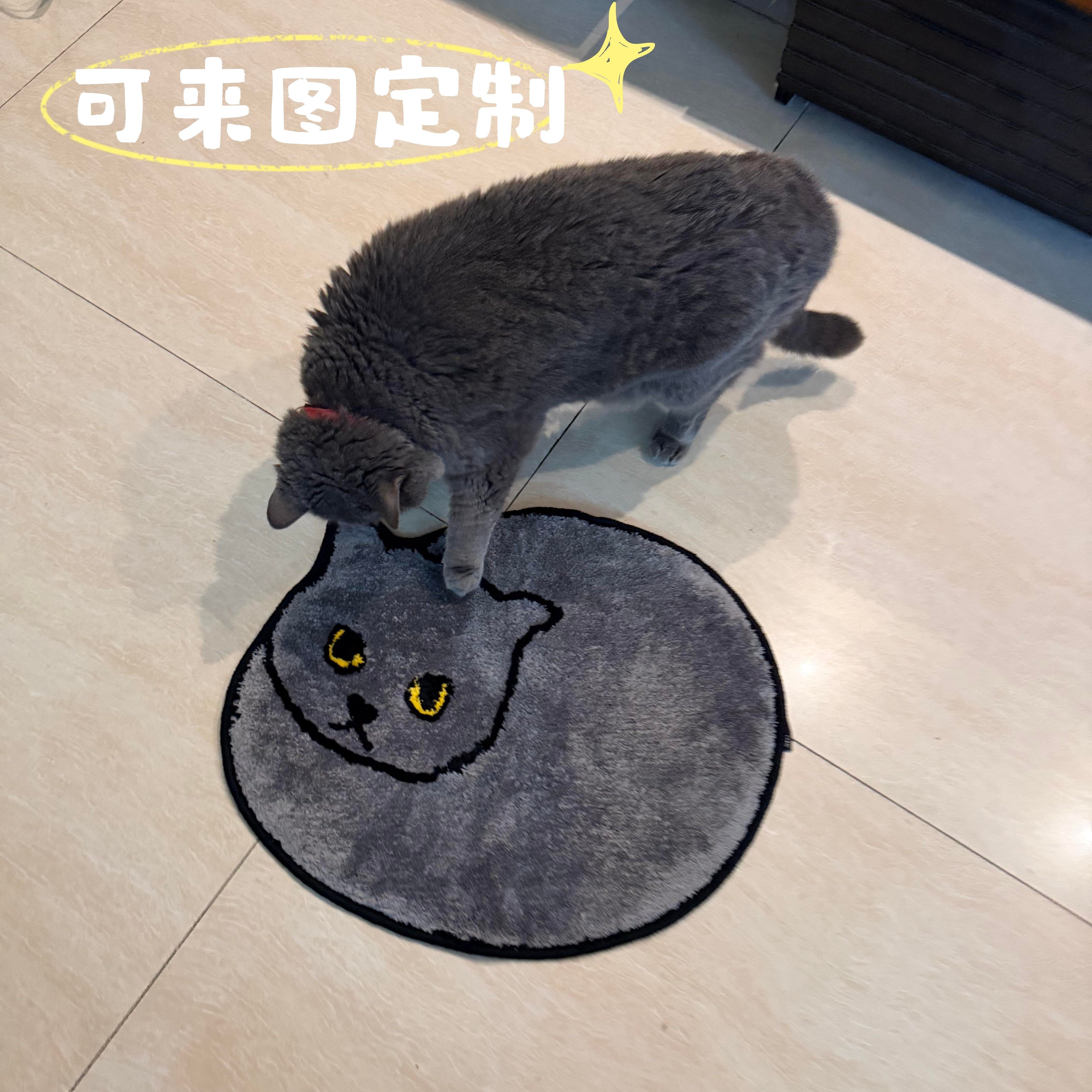 蓝猫造型猫咪地垫浴室吸水防滑耐脏卧室地毯可来图定制宠物垫子