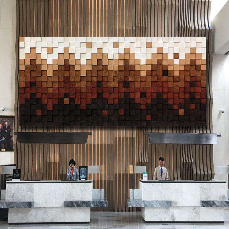 现代轻奢装饰画天然马赛克木块装置酒店餐厅客厅玄关墙立体挂画莫