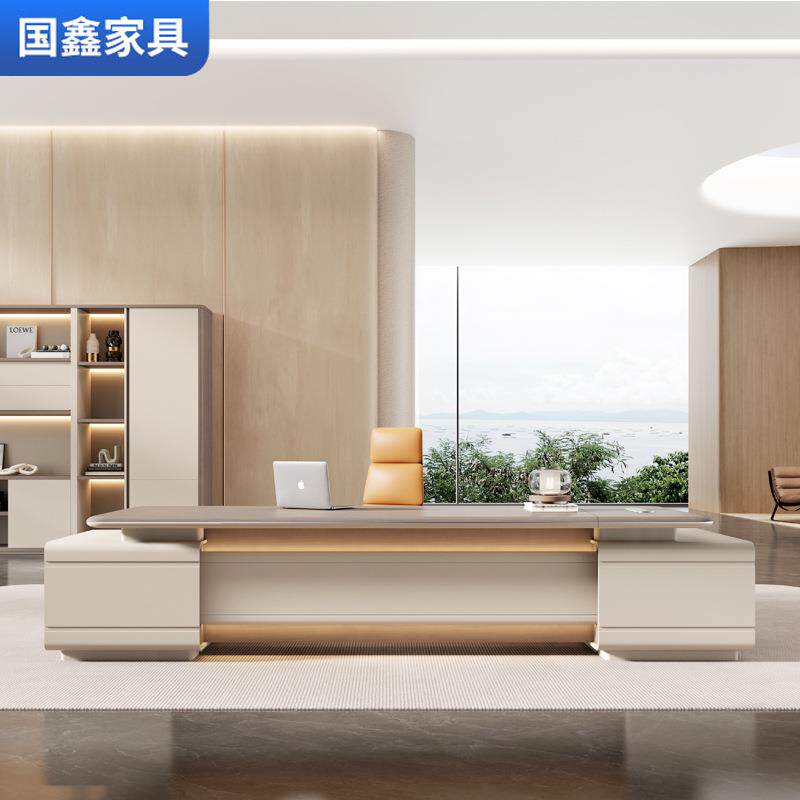 轻奢老板办公桌简约现代总裁桌董事长办公室大班台免漆工艺经理桌