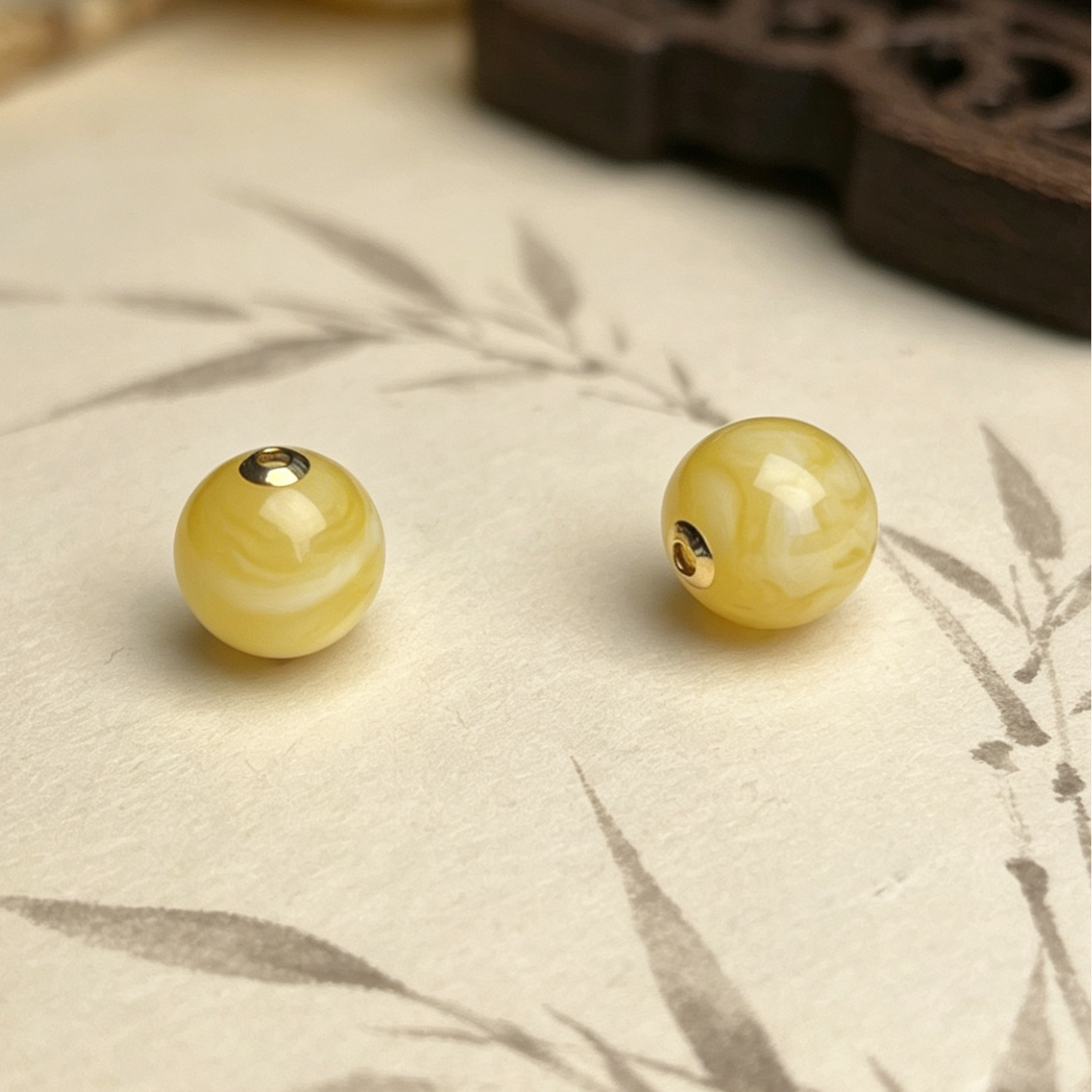 （若禧珠宝）天然白花蜜蜡路路通吊坠18K贴片新中式百搭项链吊坠