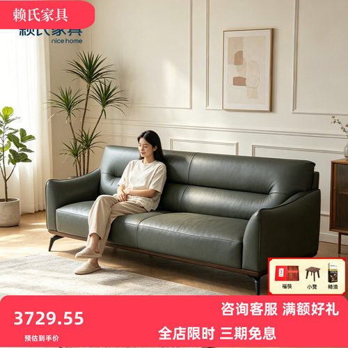 赖氏黑胡桃实木沙发真皮大沙发家用客厅黑胡桃实木真皮沙发