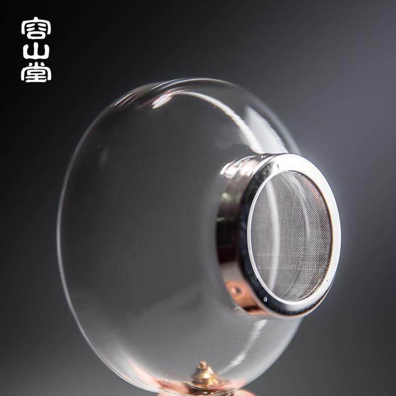 容山堂木璃 玻璃镶银茶漏 大号透明茶滤托架泡茶过滤器 茶具配件