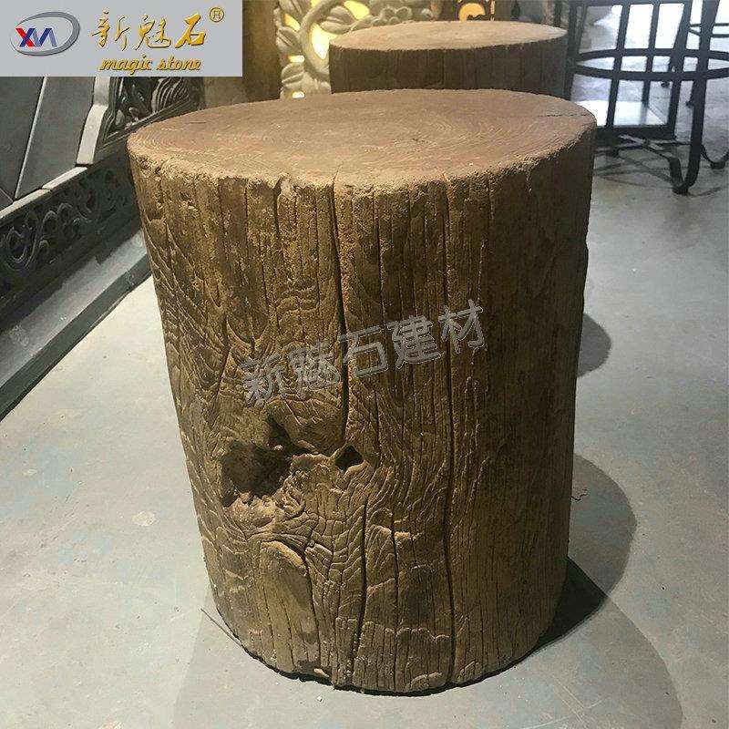 GRC混凝土仿树坐凳 水泥雕塑仿木圆墩 景区雕塑水泥仿树休闲坐凳