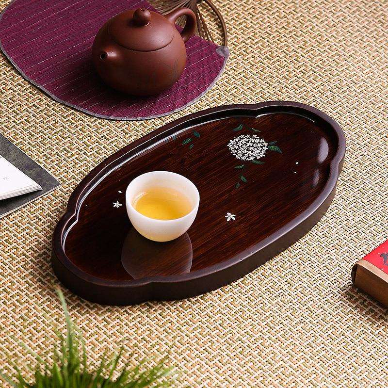 日式手绘竹制托盘茶盘壶承干泡台中式家用茶具茶台茶奉复古敬茶盘