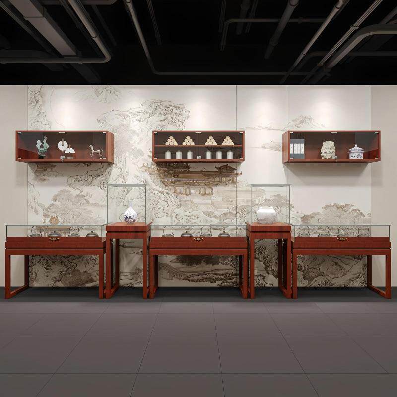 实木玻璃中式复古珠宝首饰玉器展示柜台博物馆文玩古董饰品柜
