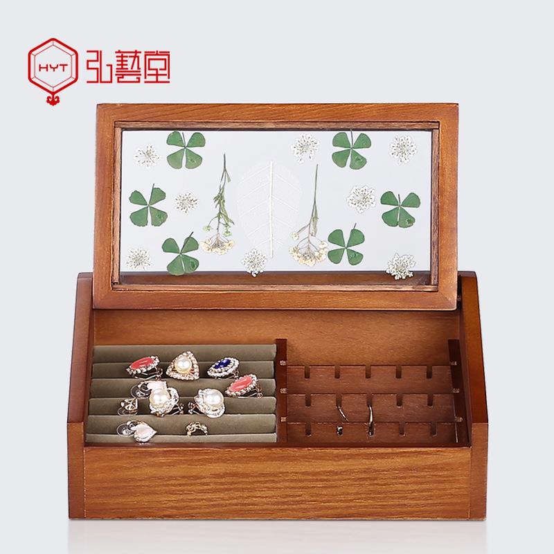 弘艺堂摆件木质简约工艺品印花中式首饰盒多层干花原木珠宝首饰盒