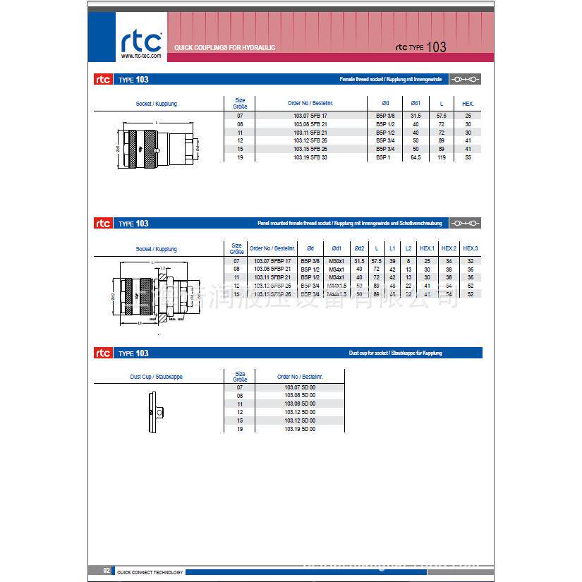 倍润RTC快速接头RTC103系列替换Staubli 103.07 103.08 103.11