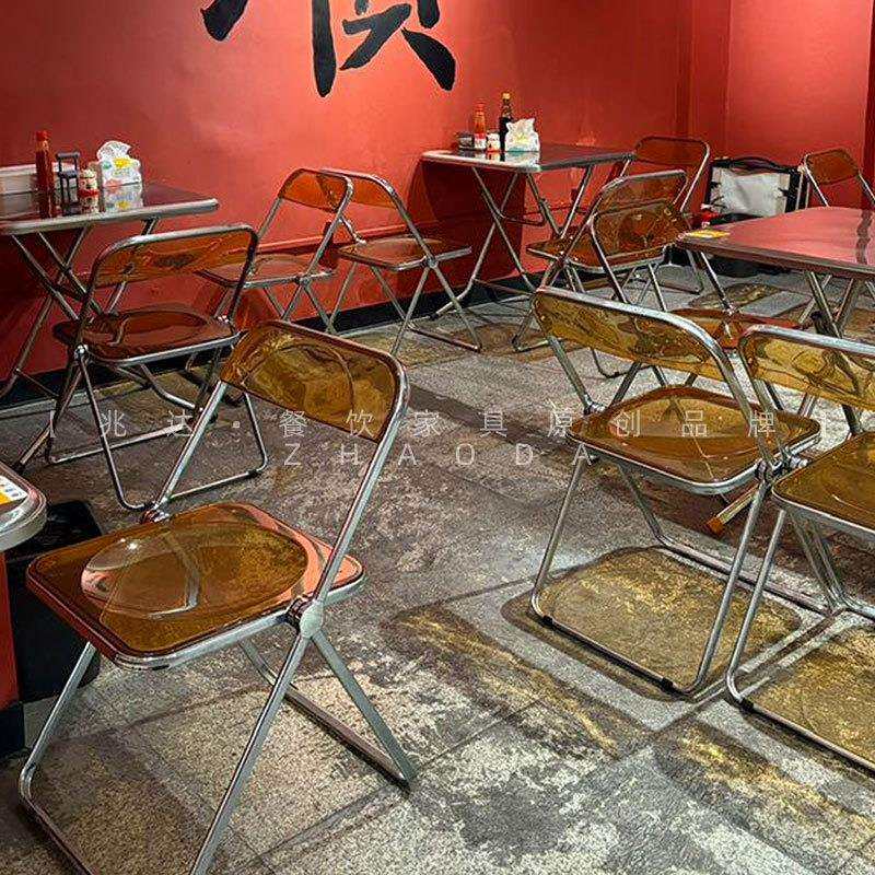 双层加厚大排档折叠桌多功能餐桌椅组合网红轻奢烧烤店桌子折叠椅