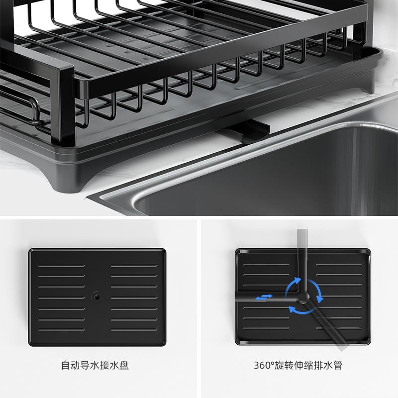(工厂直销)厨房双层加厚置物架金属碗筷餐具沥水架高颜值碗碟架