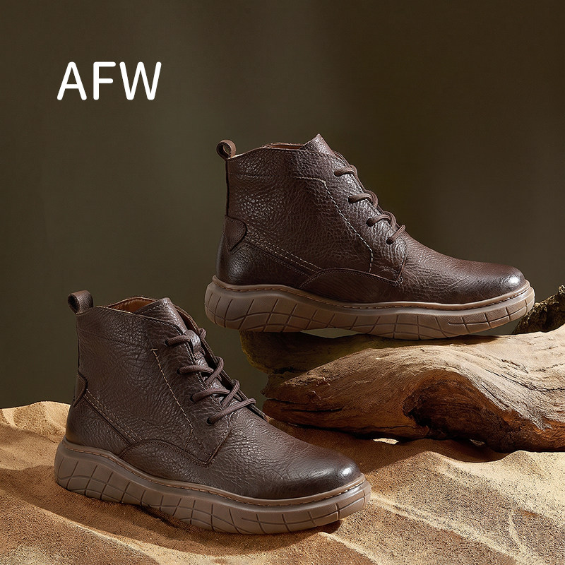 AFWAFW 头层牛皮马丁靴男软底真皮高帮休闲工装短靴1028-1