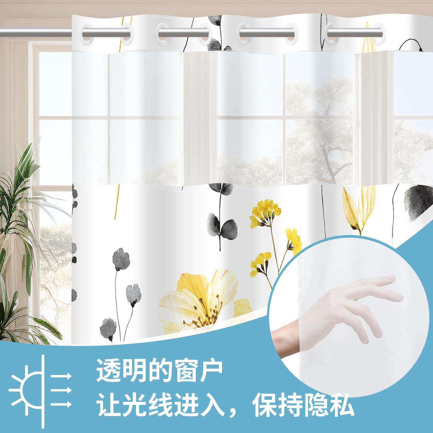 跨境供应数码印花绿植花卉防水浴帘 卫生间隔断帘浴帘防水防霉帘
