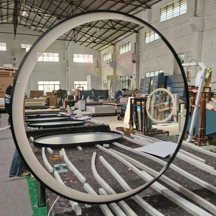 壁挂式化妆镜厂家酒店民宿天花板悬空吊镜圆形黑色不锈钢边框镜子
