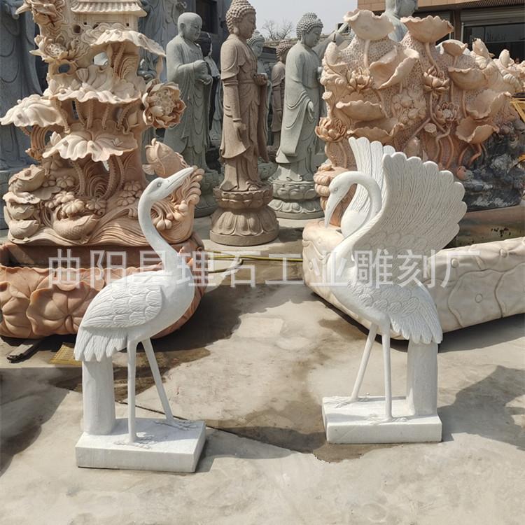 石雕丹顶鹤 汉白玉仙鹤雕刻 动物雕塑 石仙鹤 庭院摆件