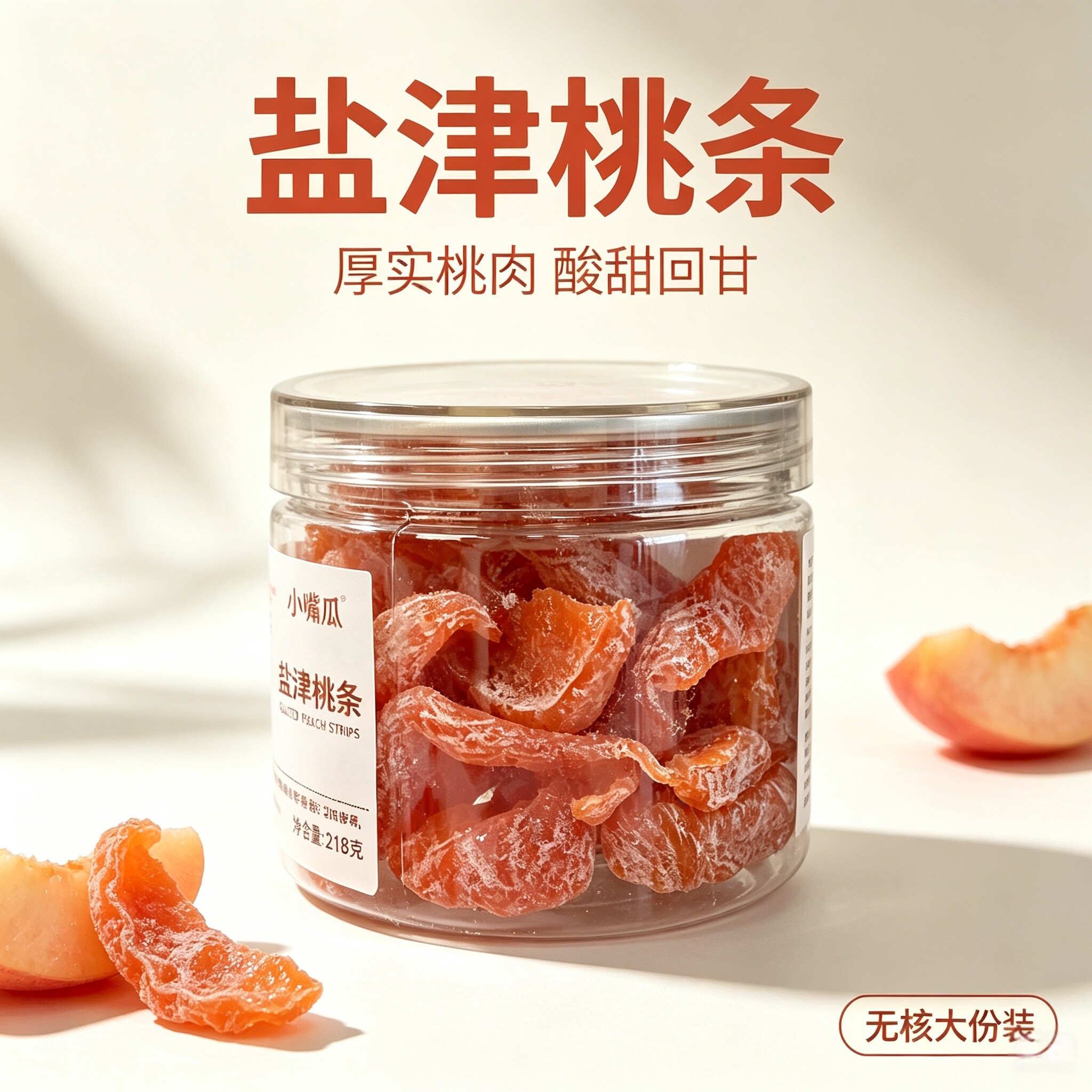 小嘴瓜盐津桃条水蜜桃肉酸甜回甘无核大份装解馋零食优选蜜饯果脯