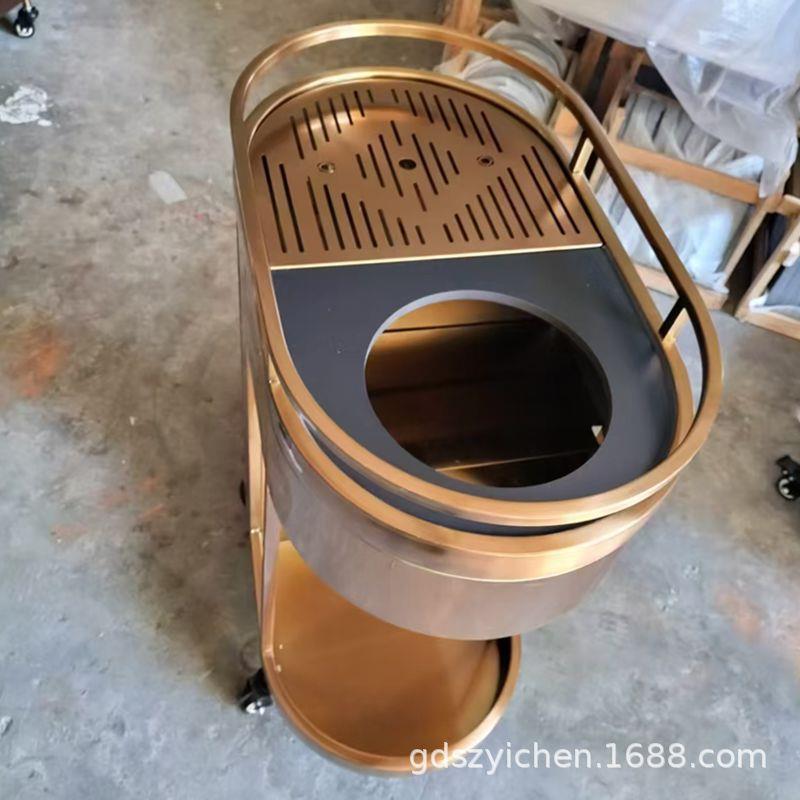 酒店餐厅桌边泡茶车茶水车移动不锈钢酒水车点心服务车小茶几茶台