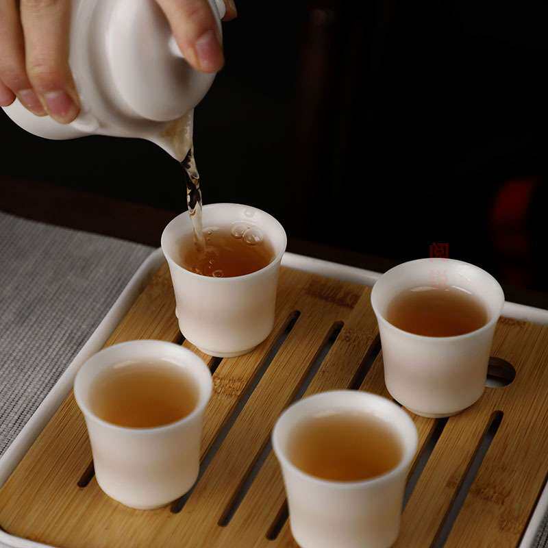 羊脂玉冰种素烧白瓷快客杯防烫手抓一壶四杯便携旅行茶具高档套装