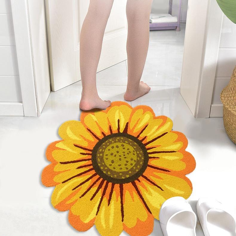 欧美风格花卉卧室床边客厅茶几家用刺绣款红黄蓝紫粉菊花圆形地毯