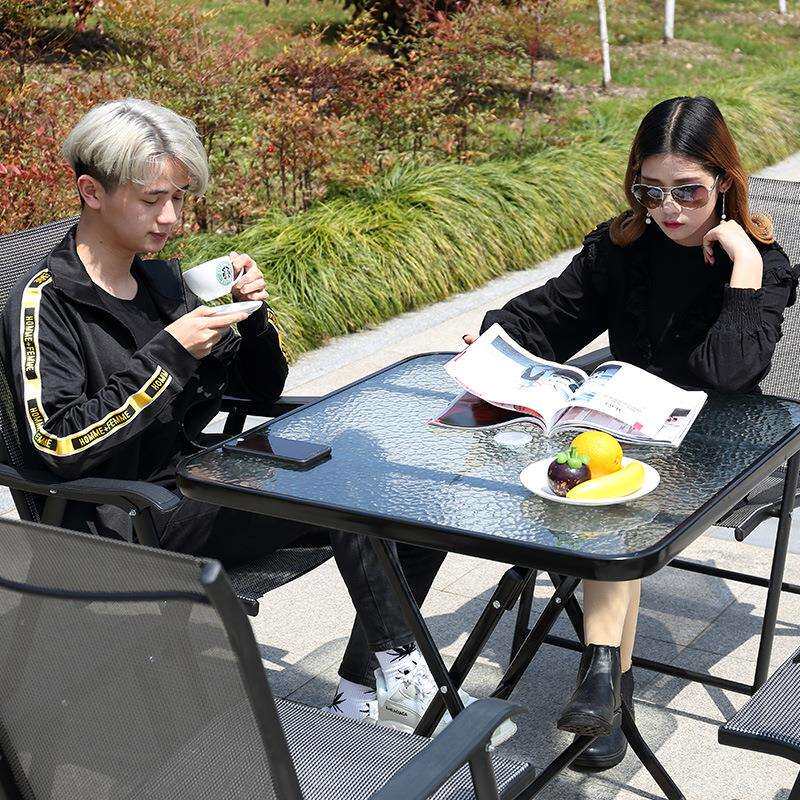 露天折叠桌椅组合咖啡户外藤椅铁艺阳台花园便携式庭院奶茶店套装