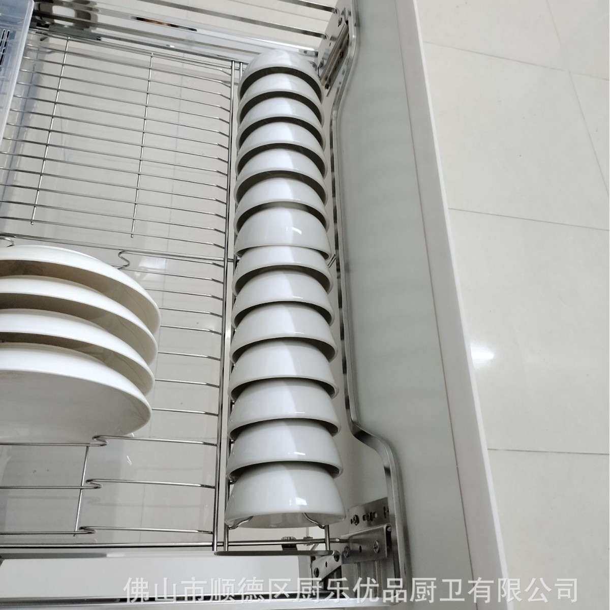 304扁钢碗碟拉篮厨房橱柜拉篮碗筷双层缓冲抽屉式扁钢四边碗碟篮