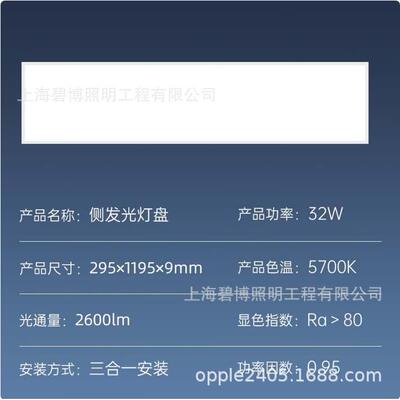 300*1200295*1195超薄侧发光LED平板灯众二代侧发光32W5700K