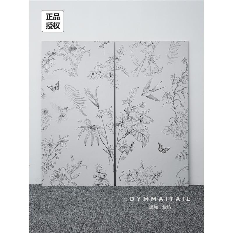 佛山复古法式燕子砖黑白花砖卫生间600x1200浴室布纹精雕墙砖