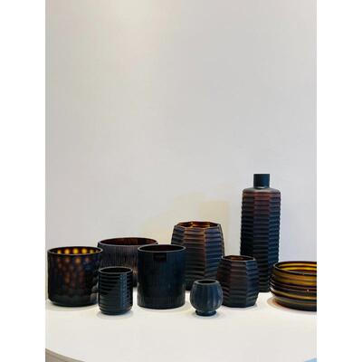 感棕色手工摹刻花瓶紫红色条纹刻磨软装插花器ONNO烛杯