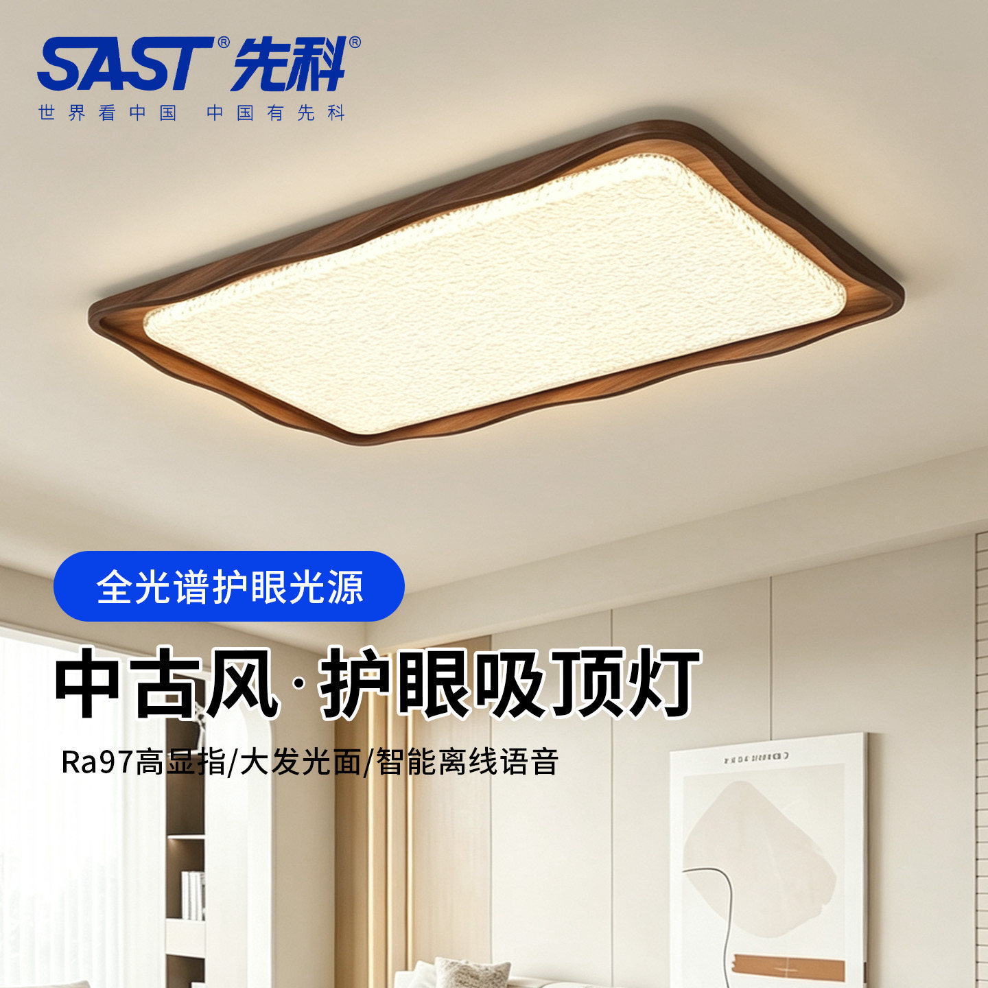 SAST先科中古风长方形客厅吸顶灯图片