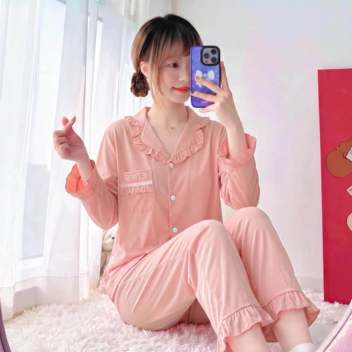 801F秋冬款睡衣女款纯棉026款春季甜2美小个新子女生套长裤居家服