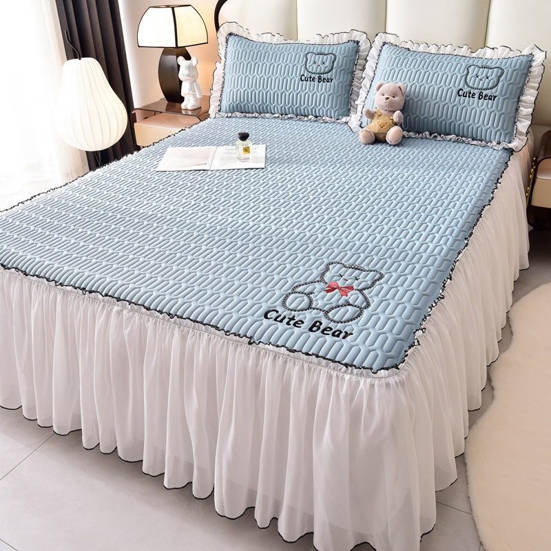 凉感丝乳胶凉席床裙款三件套冰丝席空调软席子夏季全包床护罩家用