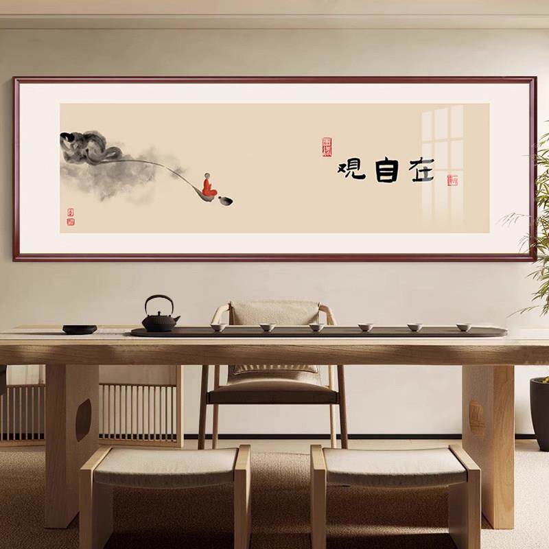 沙见喜字客画茶室新挂画中式厅发背景墙装饰画花鸟禅意办公室客厅