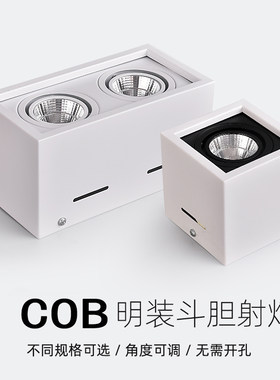 led明装斗胆灯cob射灯筒灯客厅无主灯双头四方形免开孔吸顶盒子灯