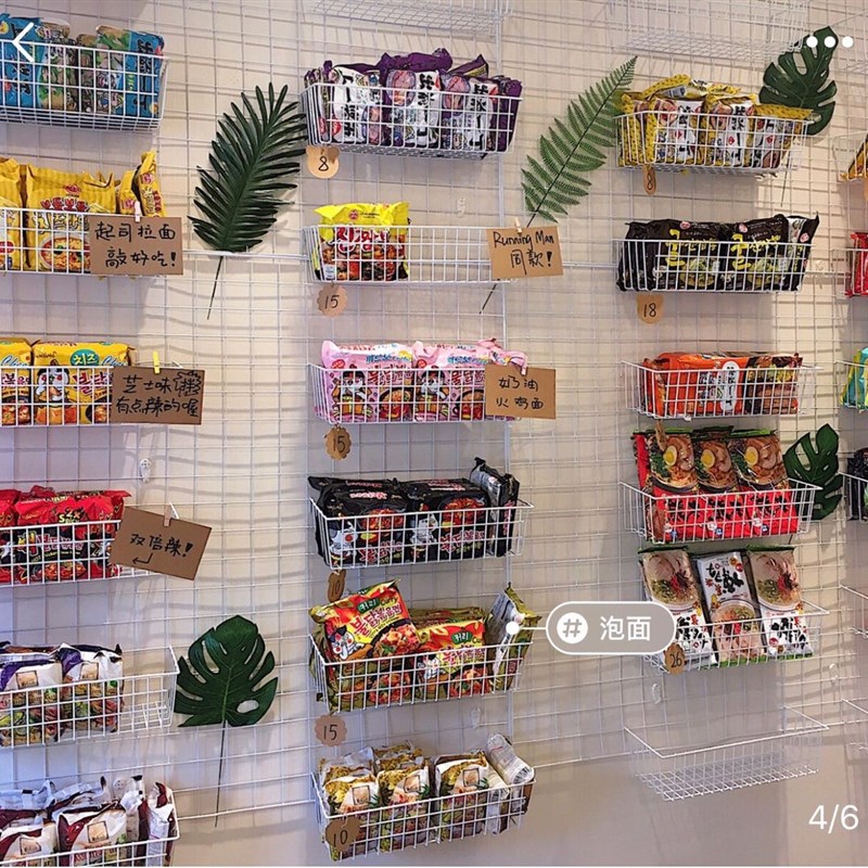 零食置物架子白色陈列墙网红泡面小食堂大号尺寸网格展示货架挂篮图片
