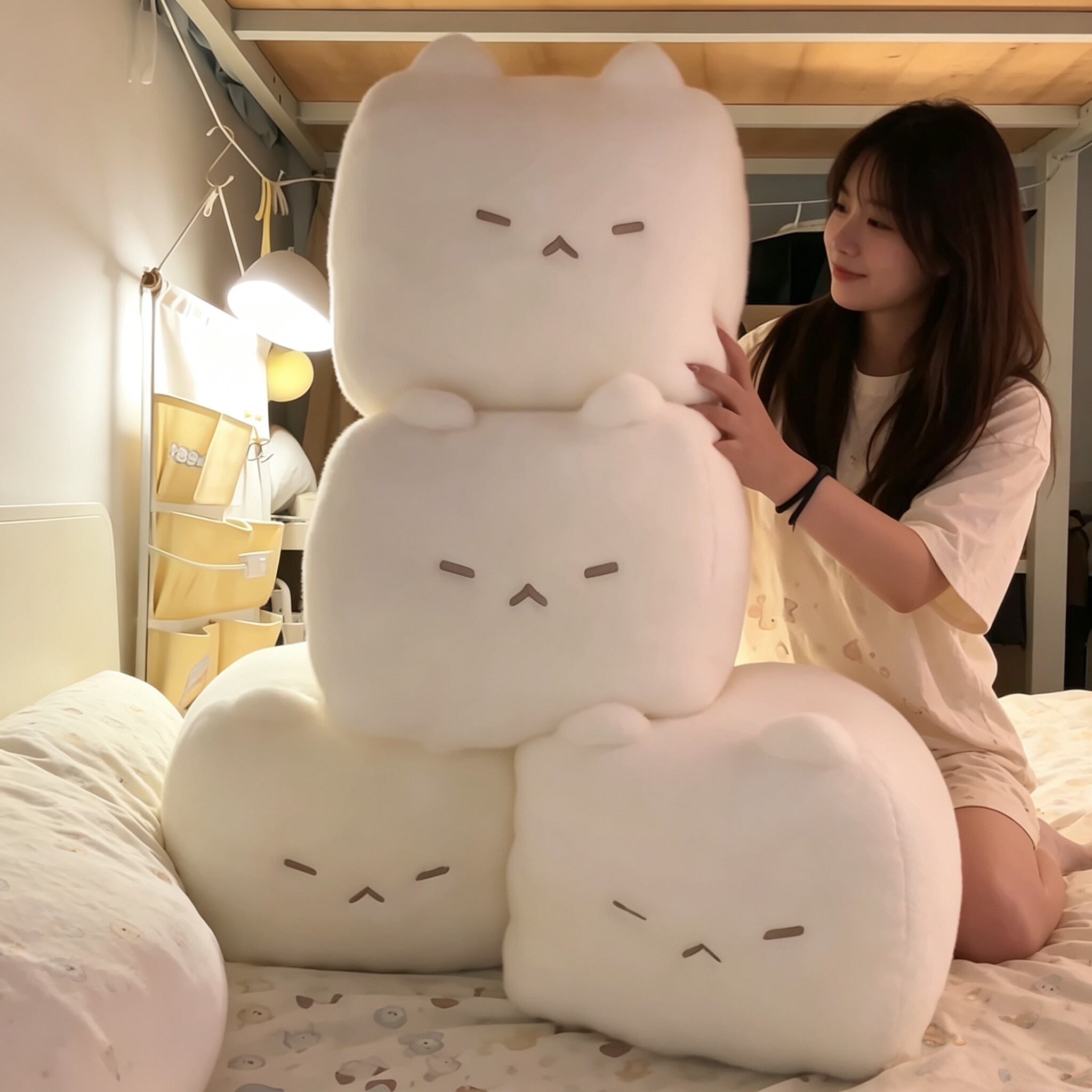 【猫咪叠叠乐】方块猫霉豆腐抱枕趣味高颜值呆萌安抚娃娃毛绒玩偶