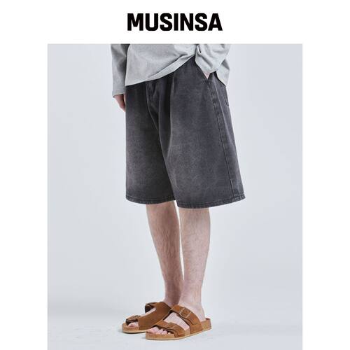 VTWO 投褶黑色牛仔短裤 MUSINSA韩国直邮官方正品