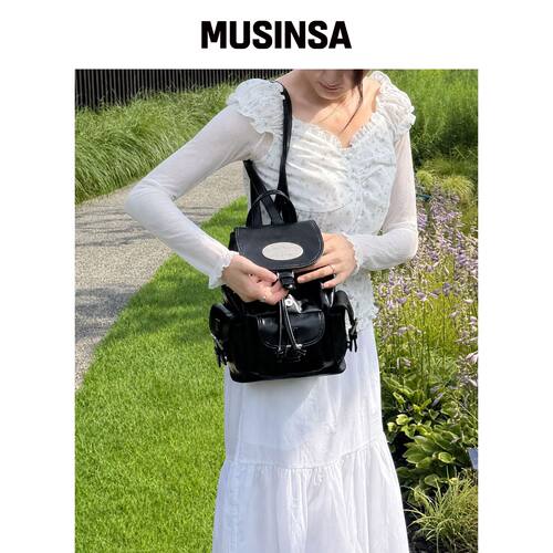 LOTSYOU 背包黑色多口袋学院风双肩包 MUSINSA韩国官网直邮进口