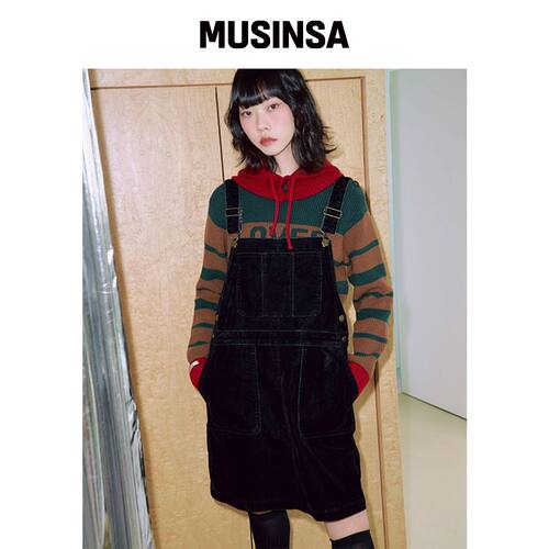 LAP 天鹅绒牛仔吊带迷你连衣裙 AQ4DOA61 MUSINS韩国官网直邮进口