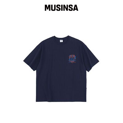 UNIVERSE GARMENT UG 复古双色徽标T恤_Navy MUS韩国官网直邮进口