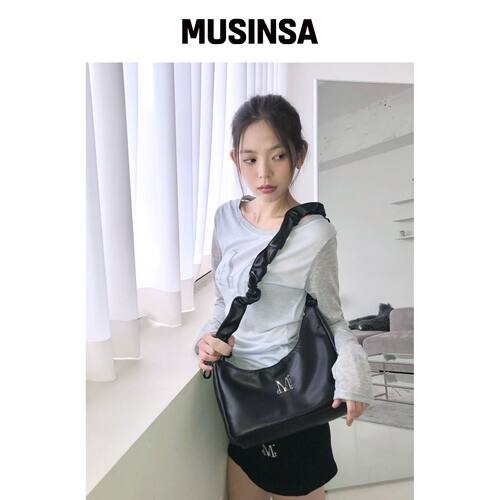 MUCENT RHOS 金属标志褶皱斜挎包男女通用 MUSIN韩国官网直邮进口