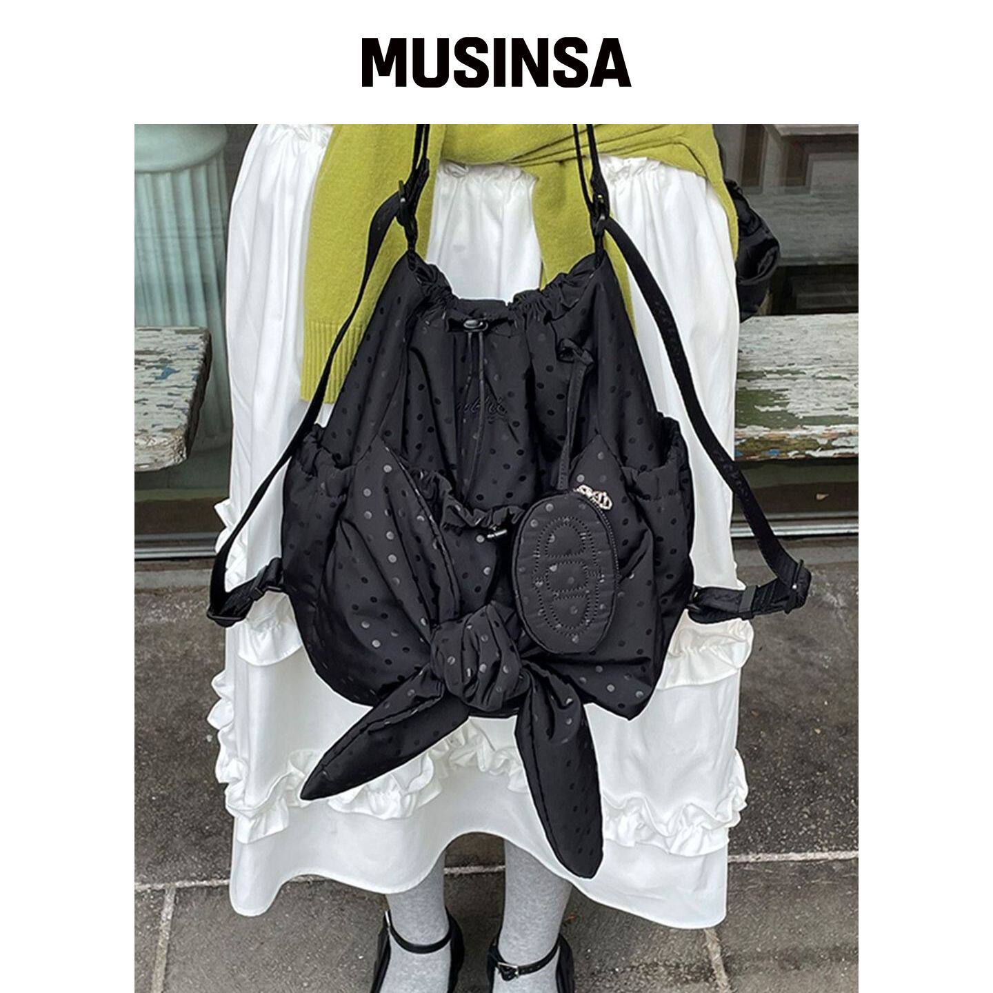 ATHE 圆点黑色丝带背包兼肩包书包韩系 MUSINSA韩国官网直邮进口