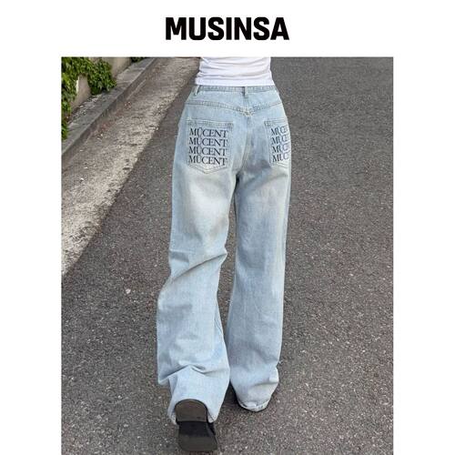 MUCENT NOVA BACK LETTERING 宽松牛仔裤子 MUSI韩国官网直邮进口